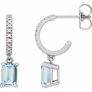 Sky Blue Topaz & Diamond Emerald Hoop Earrings in Gold and Platinum