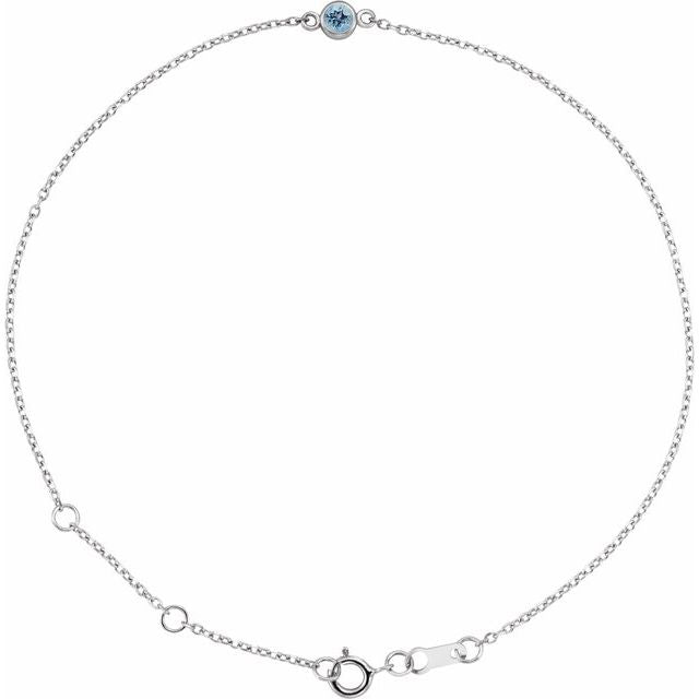1-Stone Natural Aquamarine & Round Bezel-Set Link Bracelet In Set
