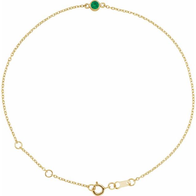 1-Stone Natural Emerald & Round Bezel-Set Link Bracelet In Set