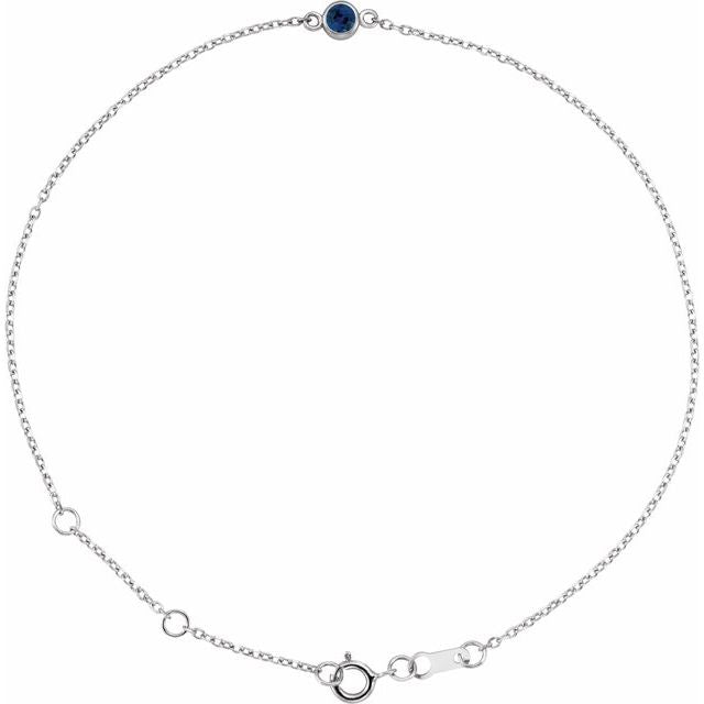 1-Stone Natural Blue Sapphire & Round Bezel-Set Link Bracelet In Set