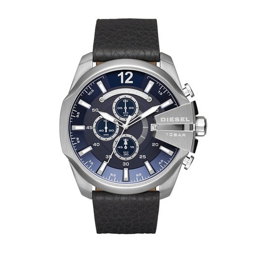 Diesel Men's Mega Chief Stainless Steel Black Leather Watch