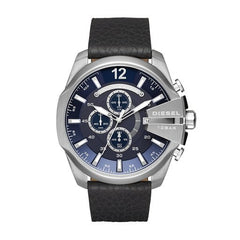 Diesel Men's Mega Chief Stainless Steel Black Leather Watch