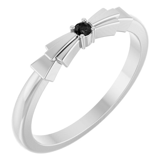 Round Black Onyx Stackable Ring in Platinum
