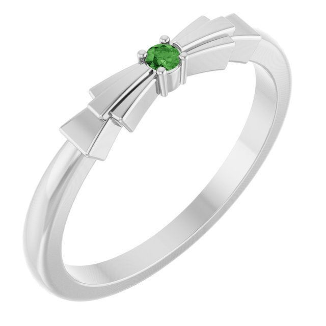 Round Green Tourmaline Stackable Ring in Platinum