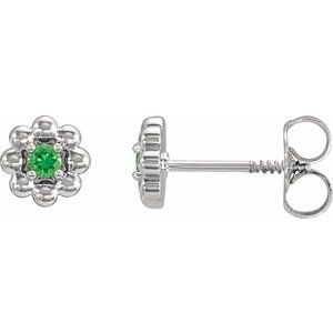 Alexandrite Round Floral Stud Earrings in Gold and Platinum
