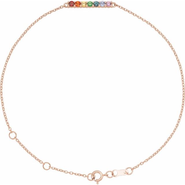 Round Natural Multi-Gemstone Accented Bar Bracelet In Gold & Platinum