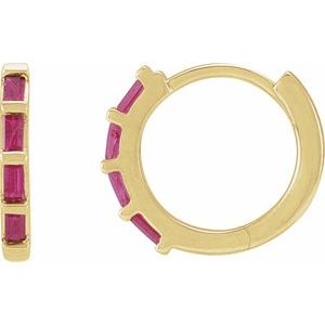 Ruby Baguette Hoop Earrings in Gold and Platinum