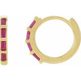 Ruby Baguette Hoop Earrings in Gold and Platinum