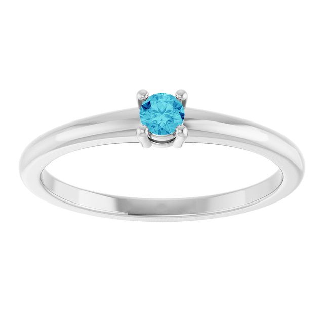 Round Blue Zircon Solitaire Ring in Gold and Platinum