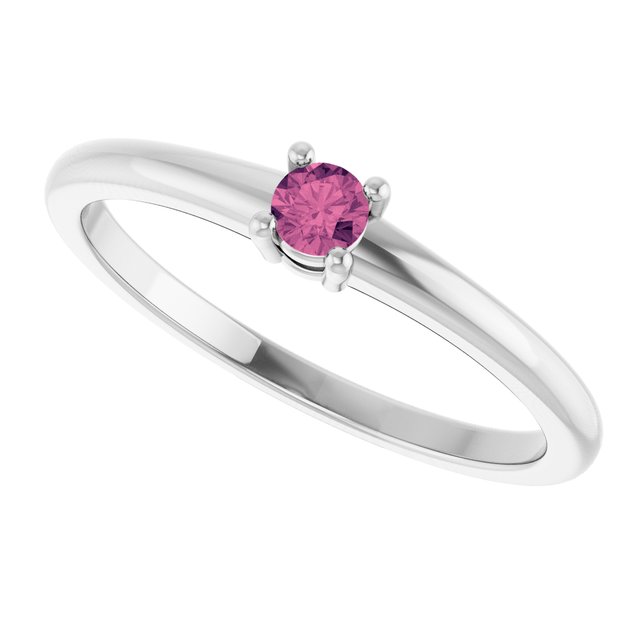 Round Pink Tourmaline Solitaire Ring in Gold and Platinum