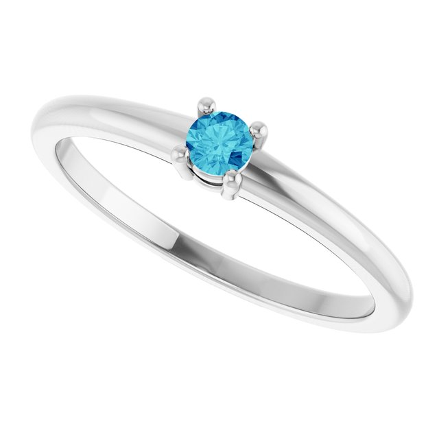 Round Blue Zircon Solitaire Ring in Gold and Platinum