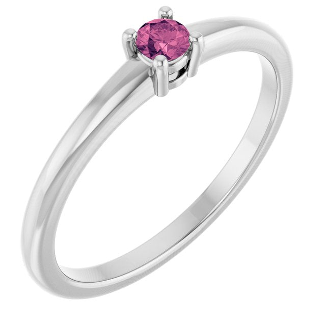 Round Pink Tourmaline Solitaire Ring in Gold and Platinum