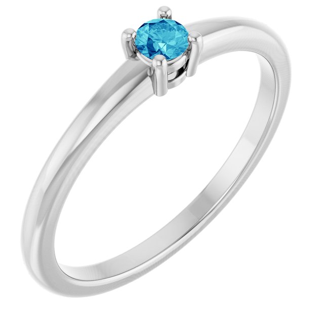 Round Blue Zircon Solitaire Ring in Gold and Platinum