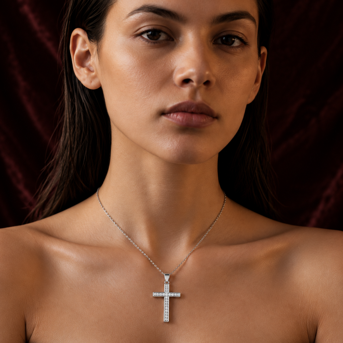 1Ct Lab Diamond Cross Pendant Necklace in 9K Gold