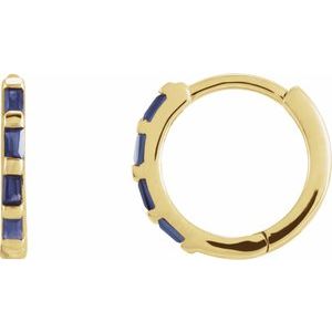 Blue Sapphire Baguette Hoop Earrings in Gold and Platinum