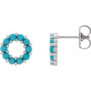 Turquoise Round Halo Stud Earrings in Gold and Platinum