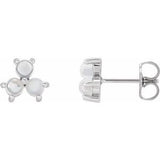 Rainbow Moonstone Round Three-Stone Stud Earrings in Gold and Platinum