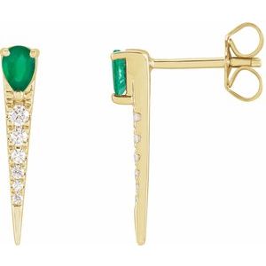 Emerald & Diamond Pear Stud Earrings in Gold and Platinum