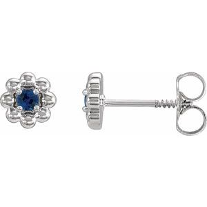Blue Sapphire Round Floral Stud Earrings in Gold and Platinum