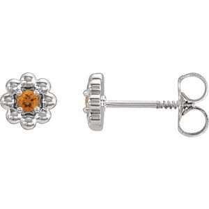 Citrine Round Floral Stud Earrings in Gold and Platinum