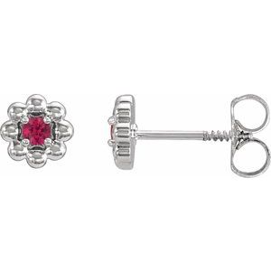 Ruby Round Floral Stud Earrings in Gold and Platinum