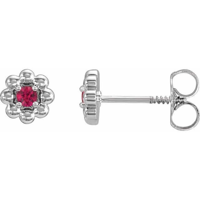 Ruby Round Floral Stud Earrings in Gold and Platinum
