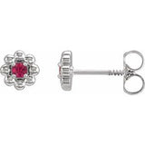 Ruby Round Floral Stud Earrings in Gold and Platinum