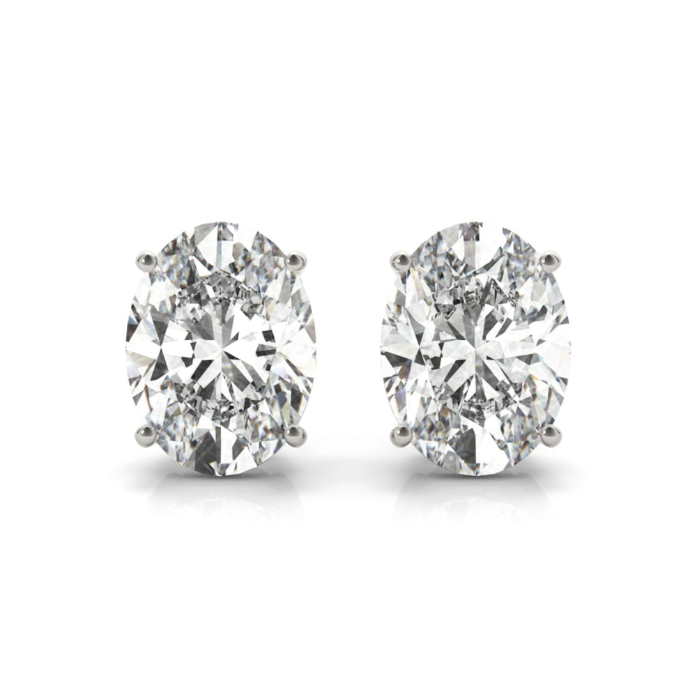 Basket Prong Set Lab Grown Oval Diamond Earrings, 9K White Gold 2.00 Ct Oval Diamond Studs