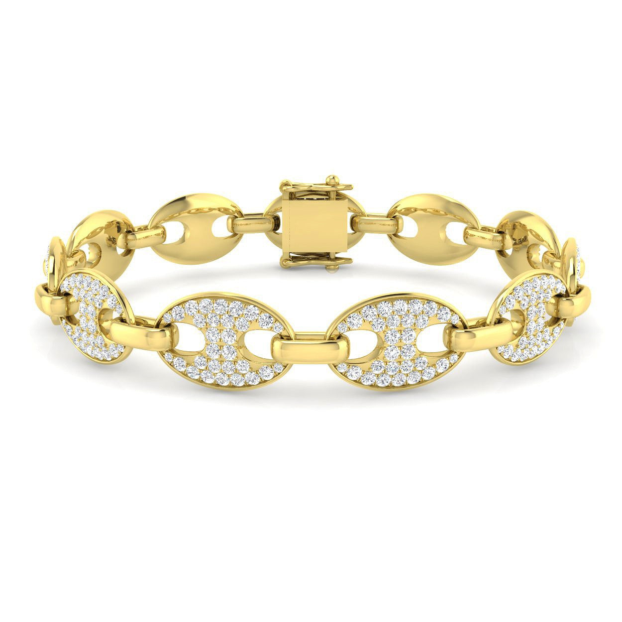 Close Up Natural Diamond Puff Link Bracelet, 9K White Gold Diamond Bracelet with Box Clasp