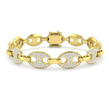 Close Up Natural Diamond Puff Link Bracelet, 9K White Gold Diamond Bracelet with Box Clasp