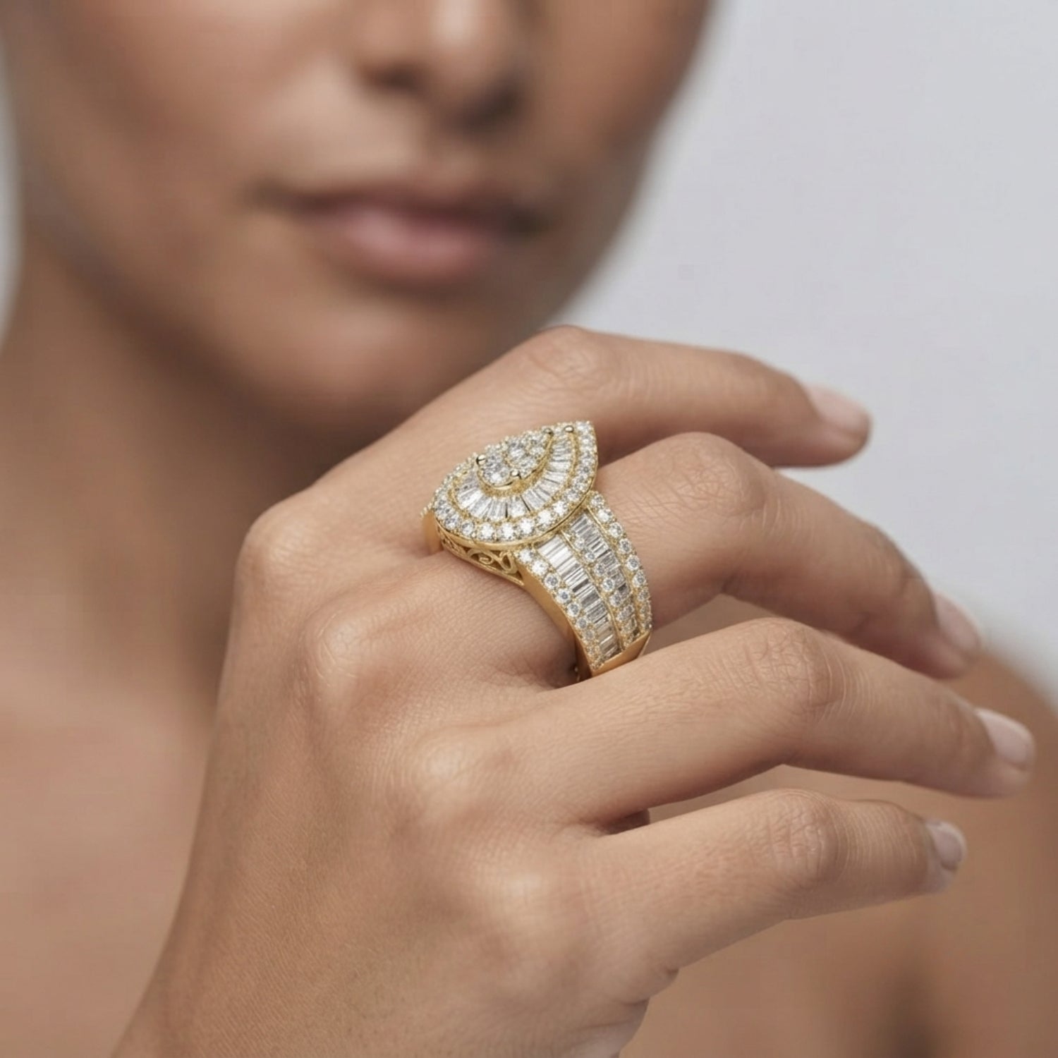 Pear & Baguette and Round Diamond Bridal Ring.