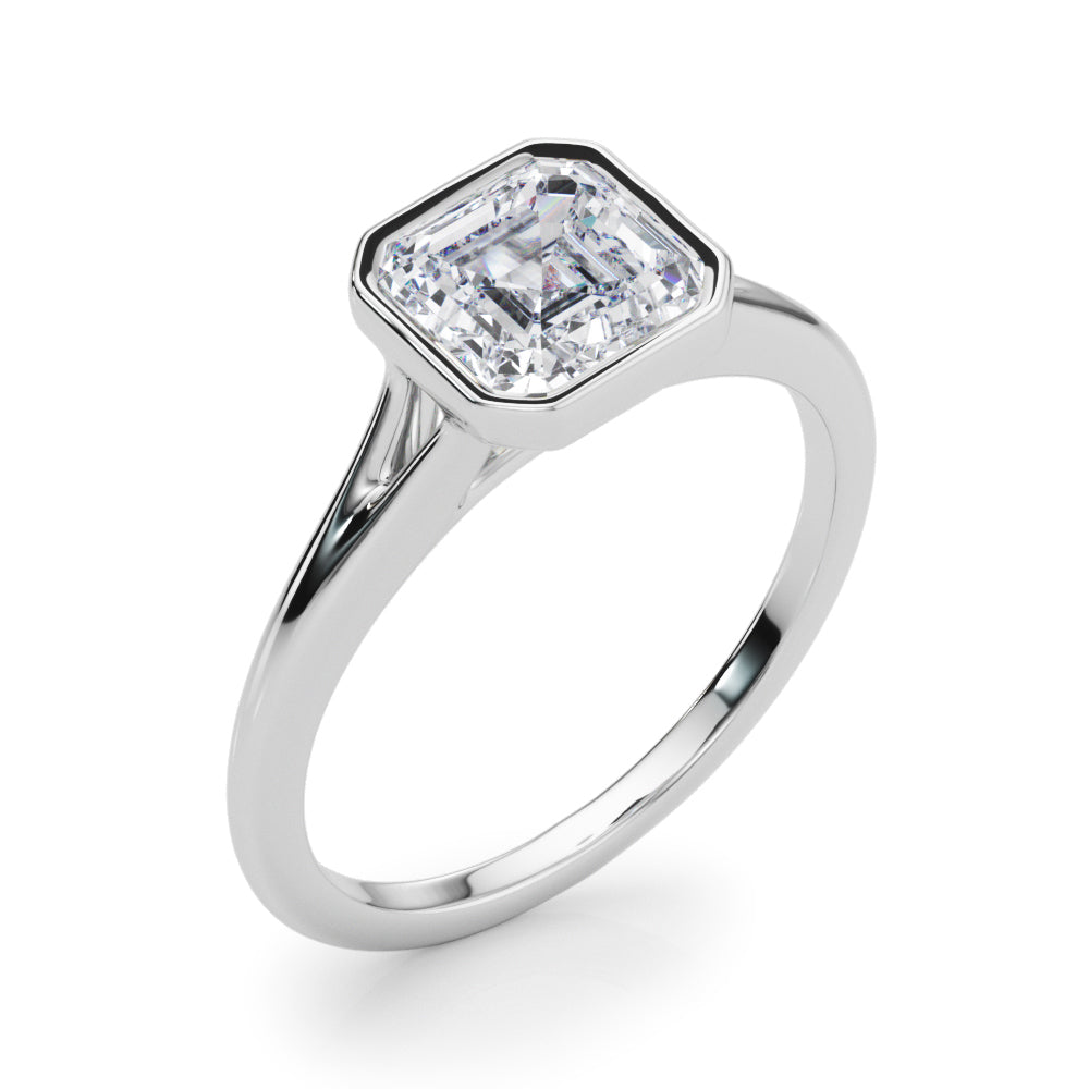 Lab-Grown Asscher Cut Diamond Bezel Set Solitaire Engagement Ring, D Color VVS Clarity