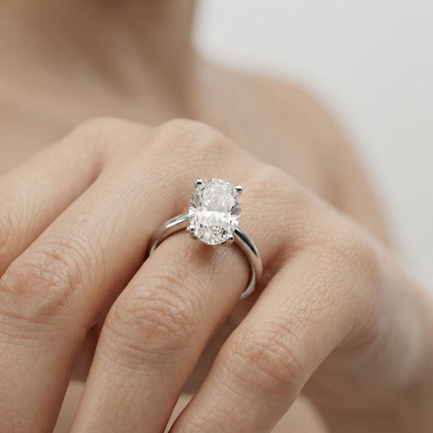 Classic Oval Diamond Solitaire Ring With Sleek Gold Finish