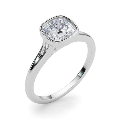 IGI Lab-Grown Cushion Diamond Bezel Set Solitaire Engagement Ring, D Color VVS Clarity