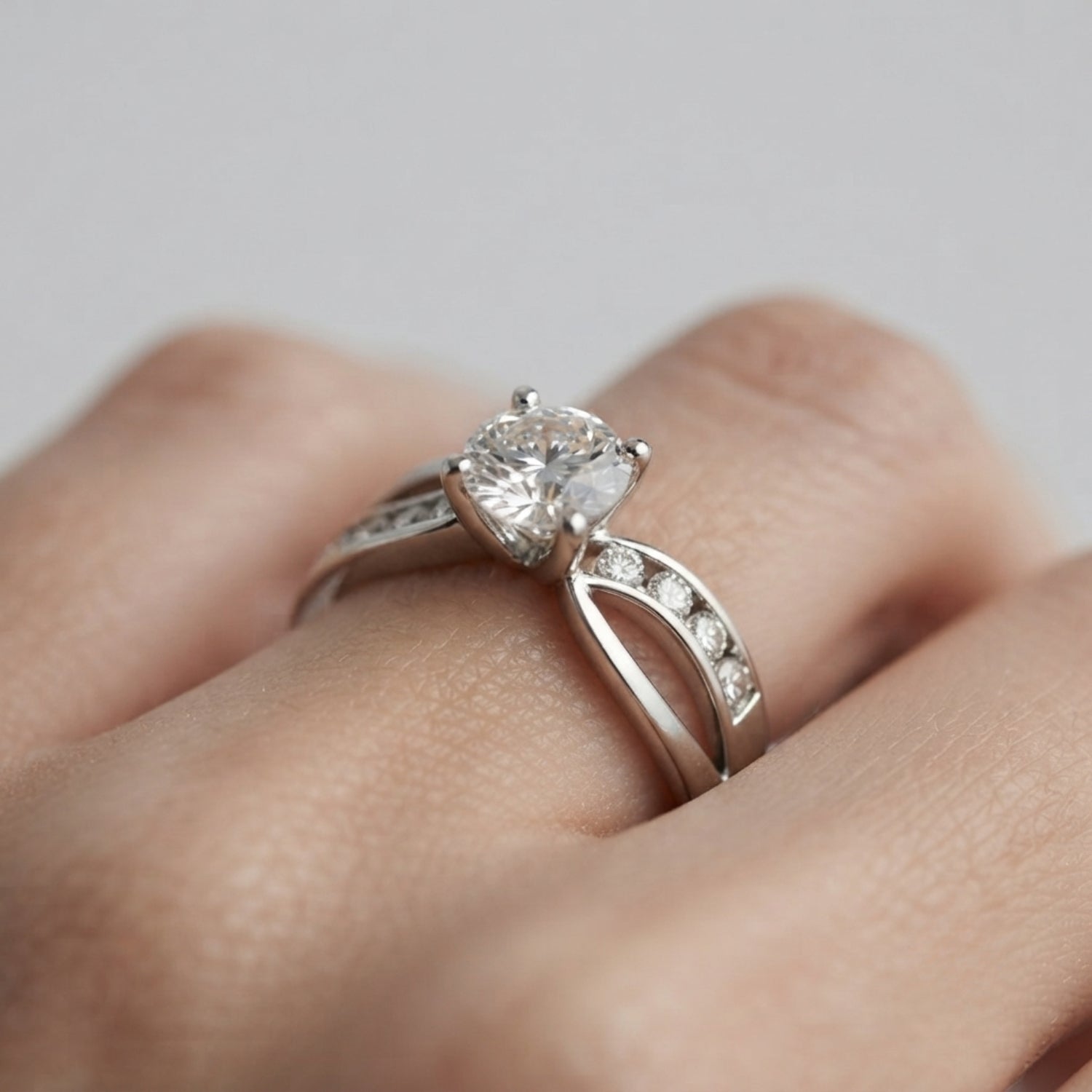 Refined Bypass Round Diamond Engagement Ring — 9K/18K Gold & Platinum
