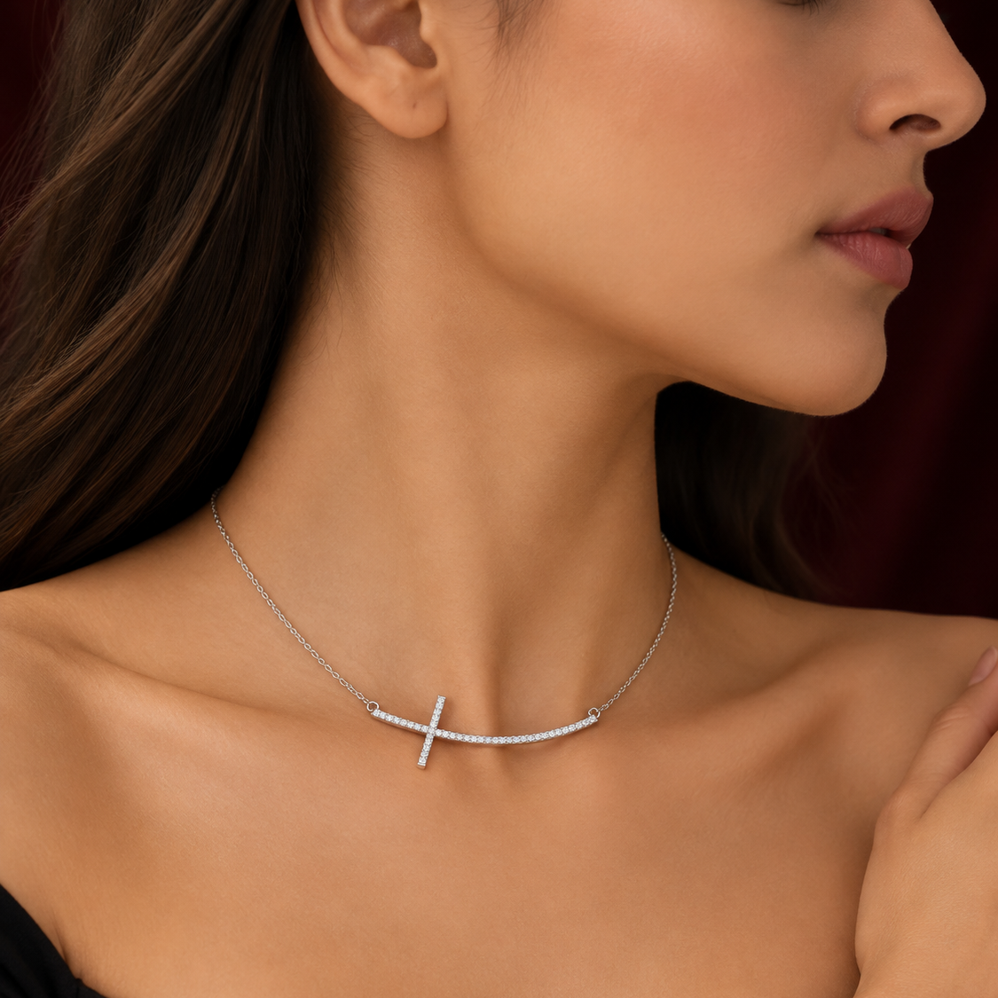 Diamond Sideways Cross Bar Necklace in White | Gold Gold & Platinum