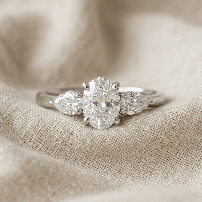 Three Stone Engagement Ring 0.50ct Oval Lab Diamond in 925 Silver | FineDiam
