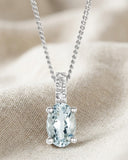 Aquamarine 0.34CT And Diamond 9K White Gold Pendant Necklace