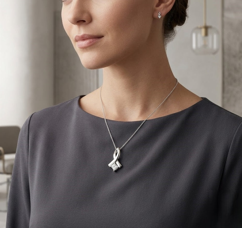 Collier pendentif torsadé en diamant taille princesse D-VVS de synthèse pour femme