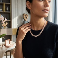 Natural Round and Baguette Cut Cluster Diamond Necklace in 9K Rose Gold | 16.81Ct