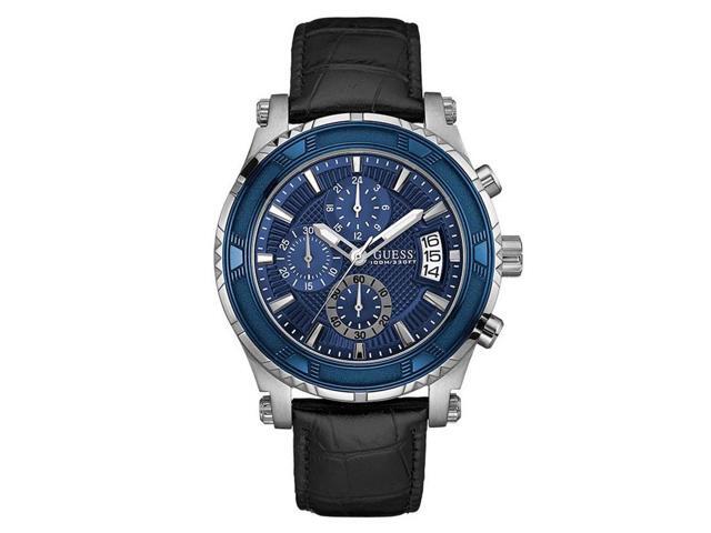 GUESS Men's Chronograph Watch – Leather Strap, Stainless Steel Case, Quartz Movement