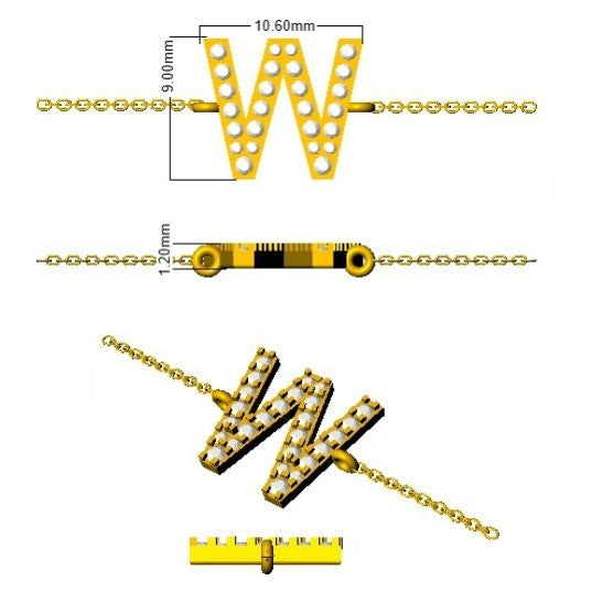Close Up Diamond Alphabet W Bracelet