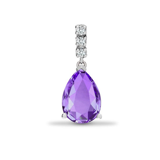 Teardrop Gemstone & Natural Diamond Pendant in 18K White Gold