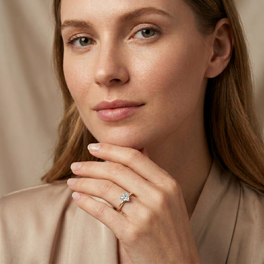 Heart White Sapphire Symbols Ring in Rose Gold