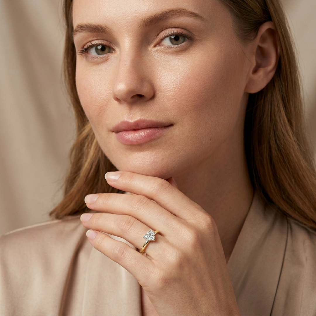 Heart White Sapphire Symbols Ring in Gold
