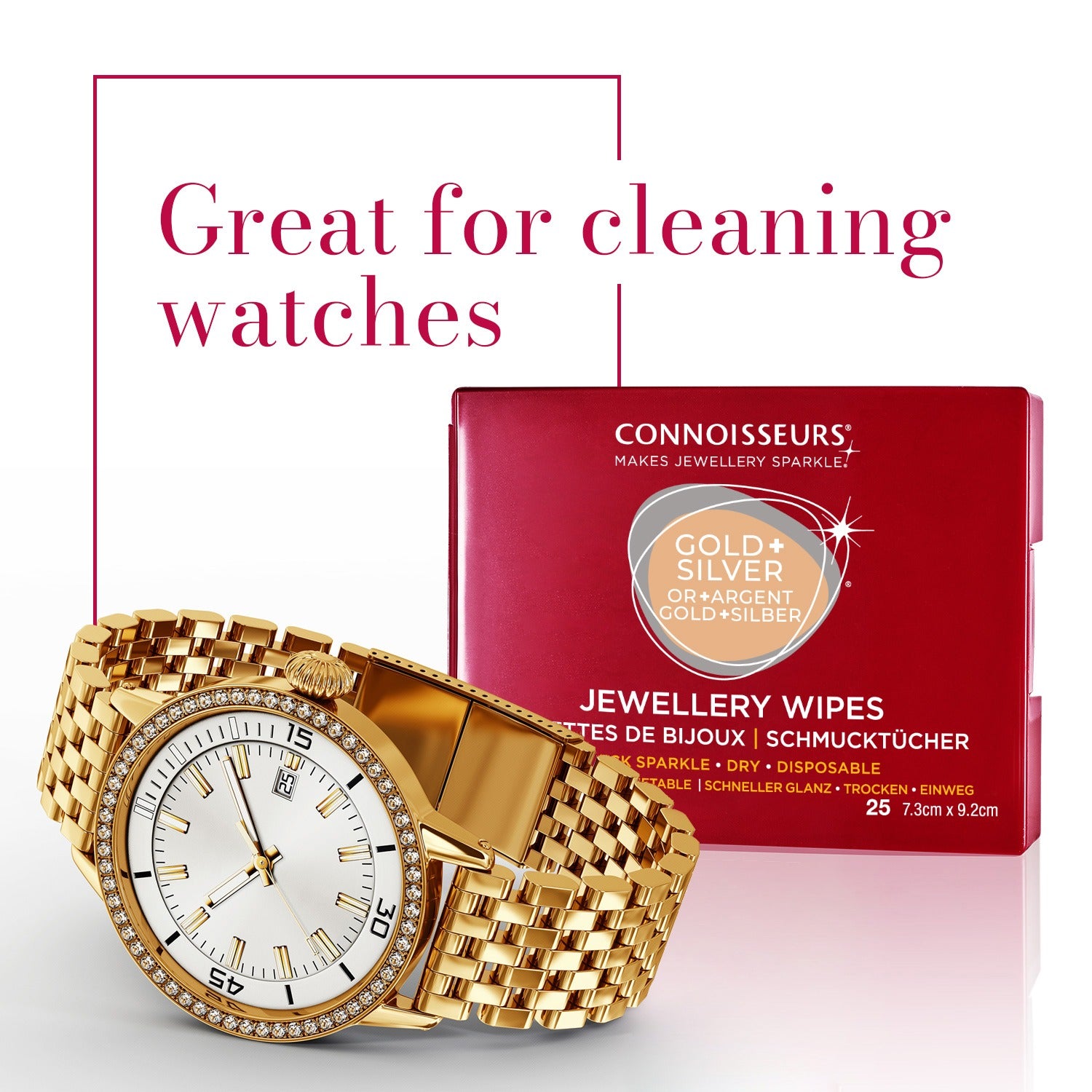 Connoisseurs Gold & Silver Jewellery Wipes – Luxury Anti-Tarnish Cleaning Wipes for Instant Sparkle