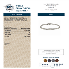 WGI 8.10ct Natural Round Diamond Tennis Bracelet in Platinum Ready To Ship