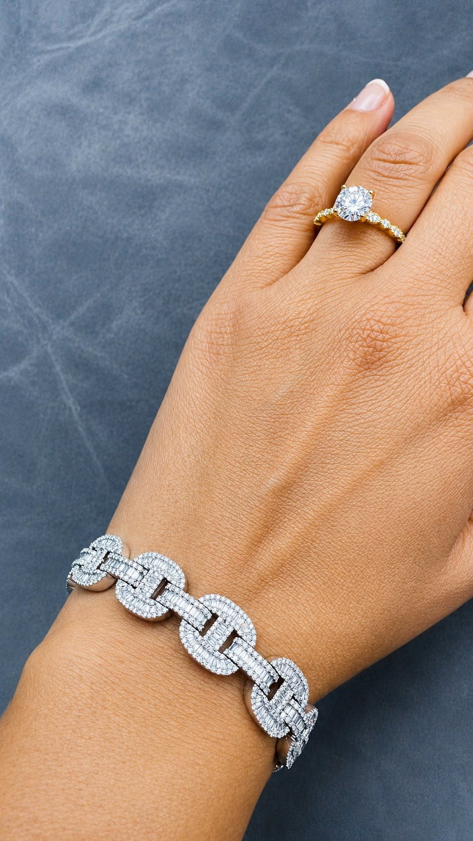 WGI 8.10Carat Natural Baguette & Round Diamond Vintage Bracelet 9k White Gold Ready To Ship