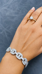 WGI 8.10Carat Natural Baguette & Round Diamond Vintage Bracelet 9k White Gold Ready To Ship