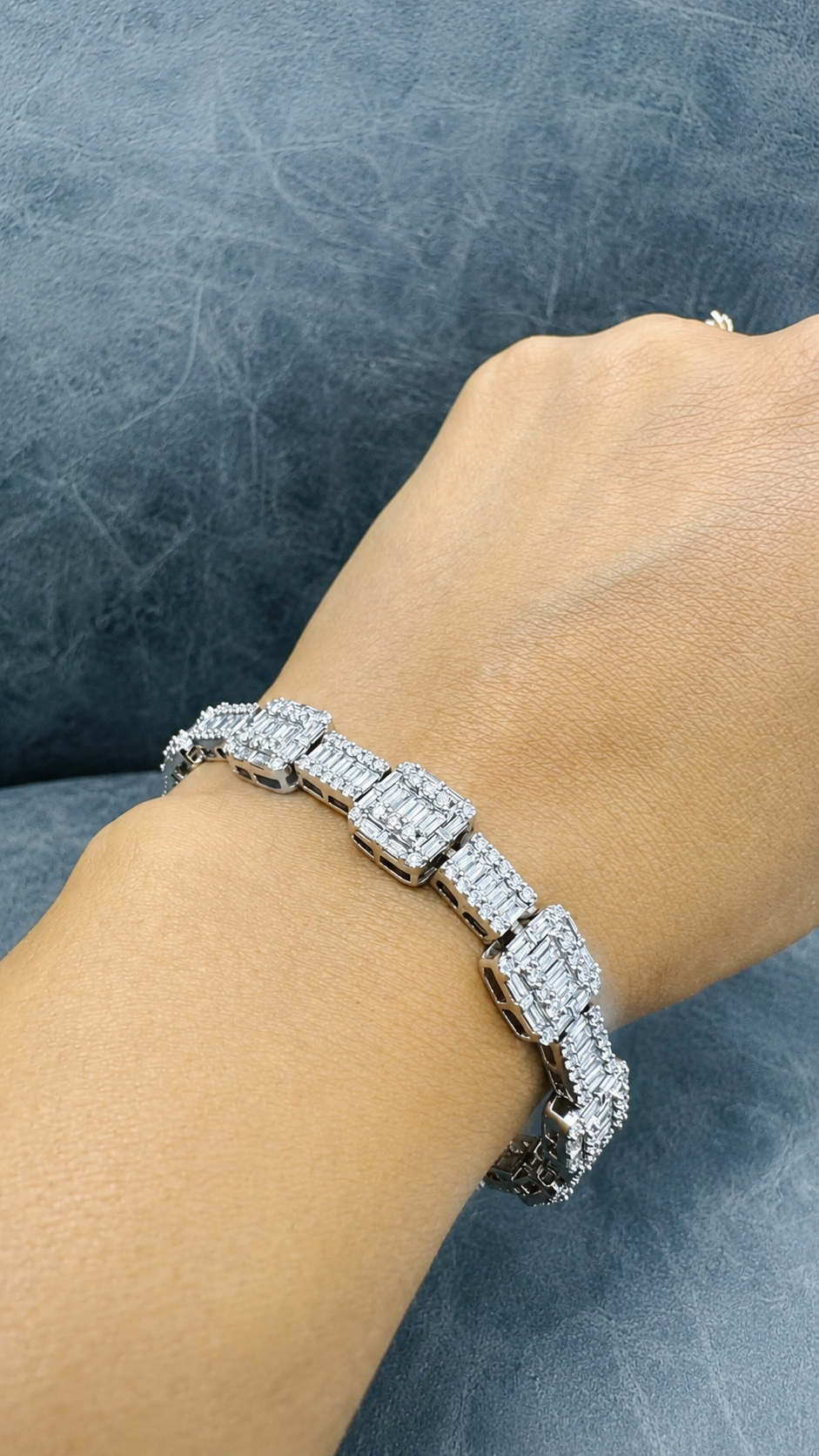 WGI 10.50ct Round & Baguette Natural Diamond Bracelet 18K White Gold Ready To Ship